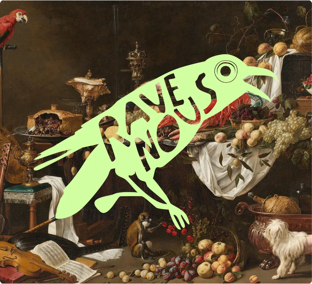 A squawking bird with the word Ravenous written on top.