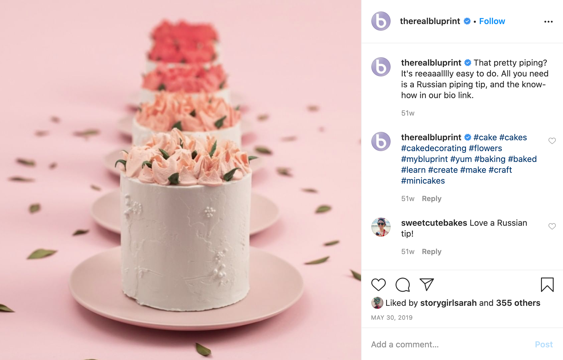 bluprint instagram post - floral cakes