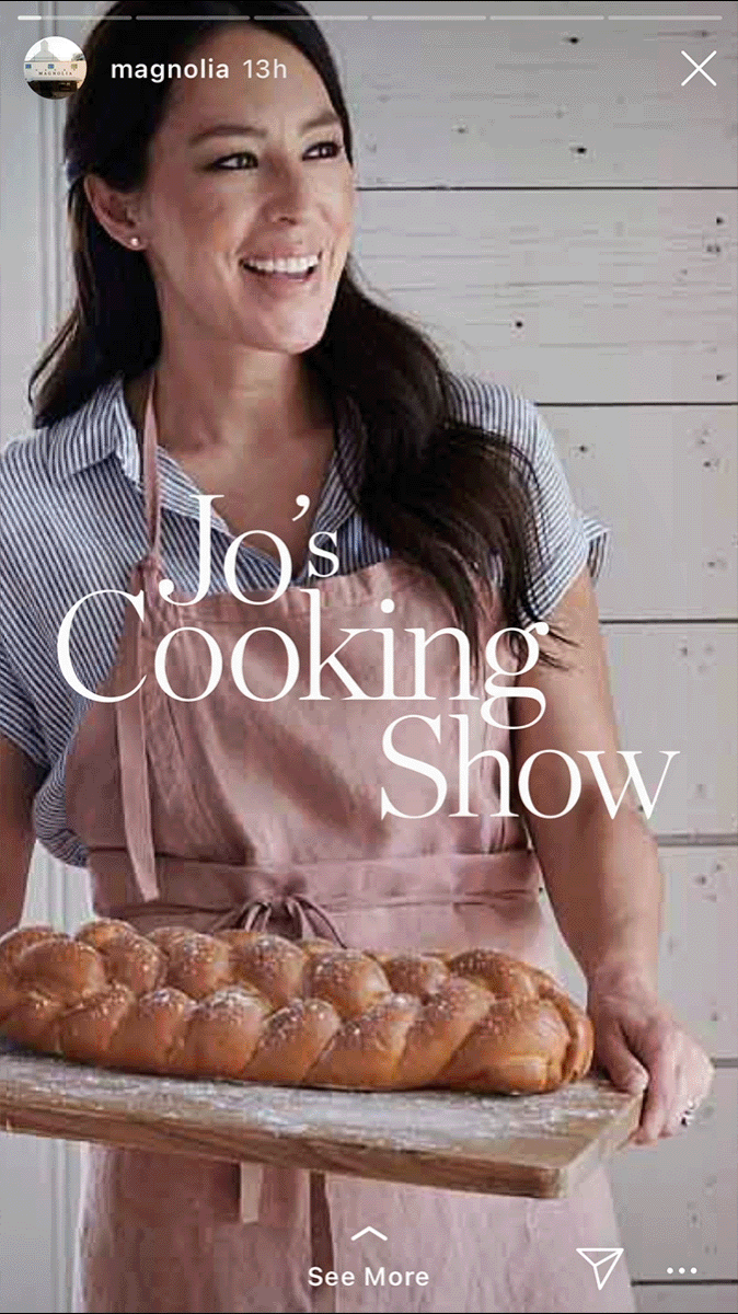 Jo's cooking show instagram story