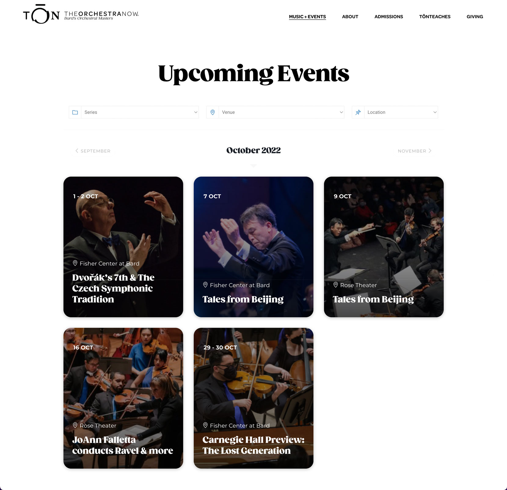 Upcoming Events Page